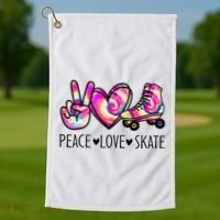 Peace Love Skate Tie Dye Roller Skating For Golf Towel thumb 1