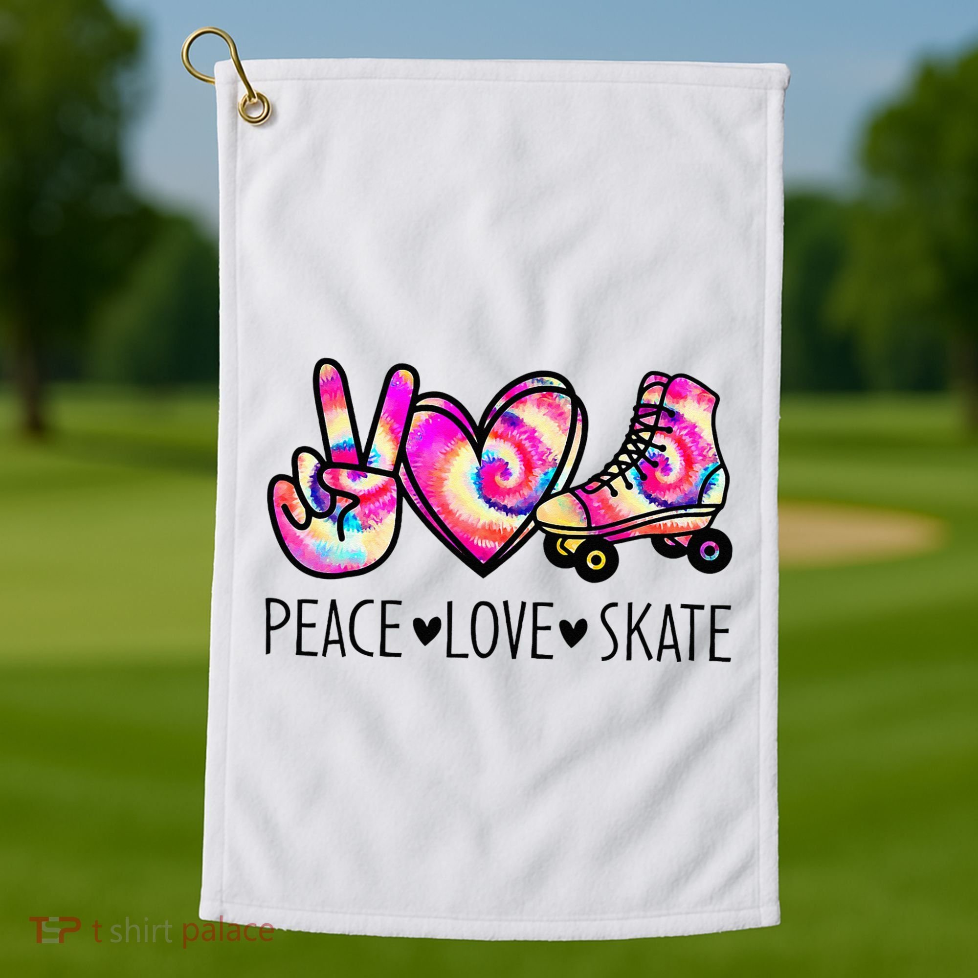 Peace Love Skate Tie Dye Roller Skating For Golf Towel
