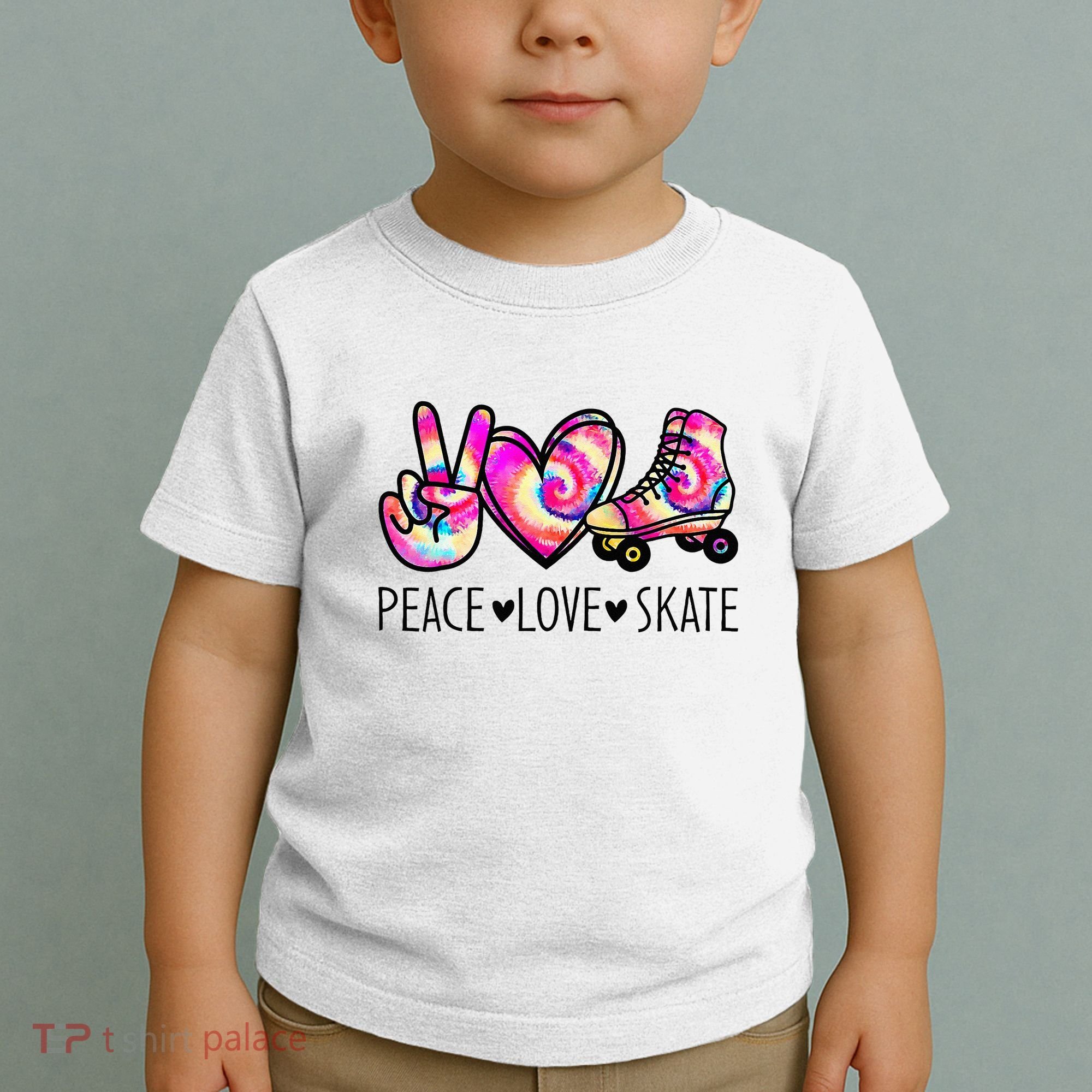 Peace Love Skate Tie Dye Roller Skating For Toddler T-Shirt