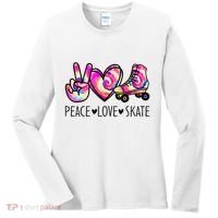 Peace Love Skate Tie Dye Roller Skating For Women's Long Sleeve Shirt thumb 0