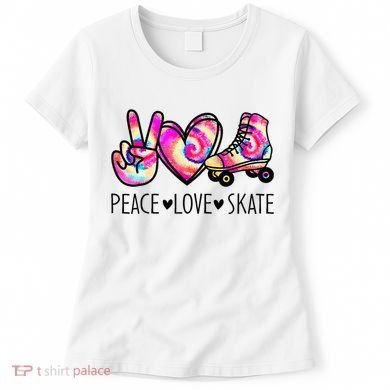 Peace Love Skate Tie Dye Roller Skating For Women's T-Shirt