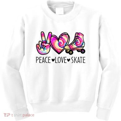Peace Love Skate Tie Dye Roller Skating For Kids Sweatshirt