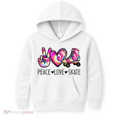 Peace Love Skate Tie Dye Roller Skating For Kids Hoodie