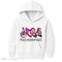 Peace Love Skate Tie Dye Roller Skating For Kids Hoodie thumb 0