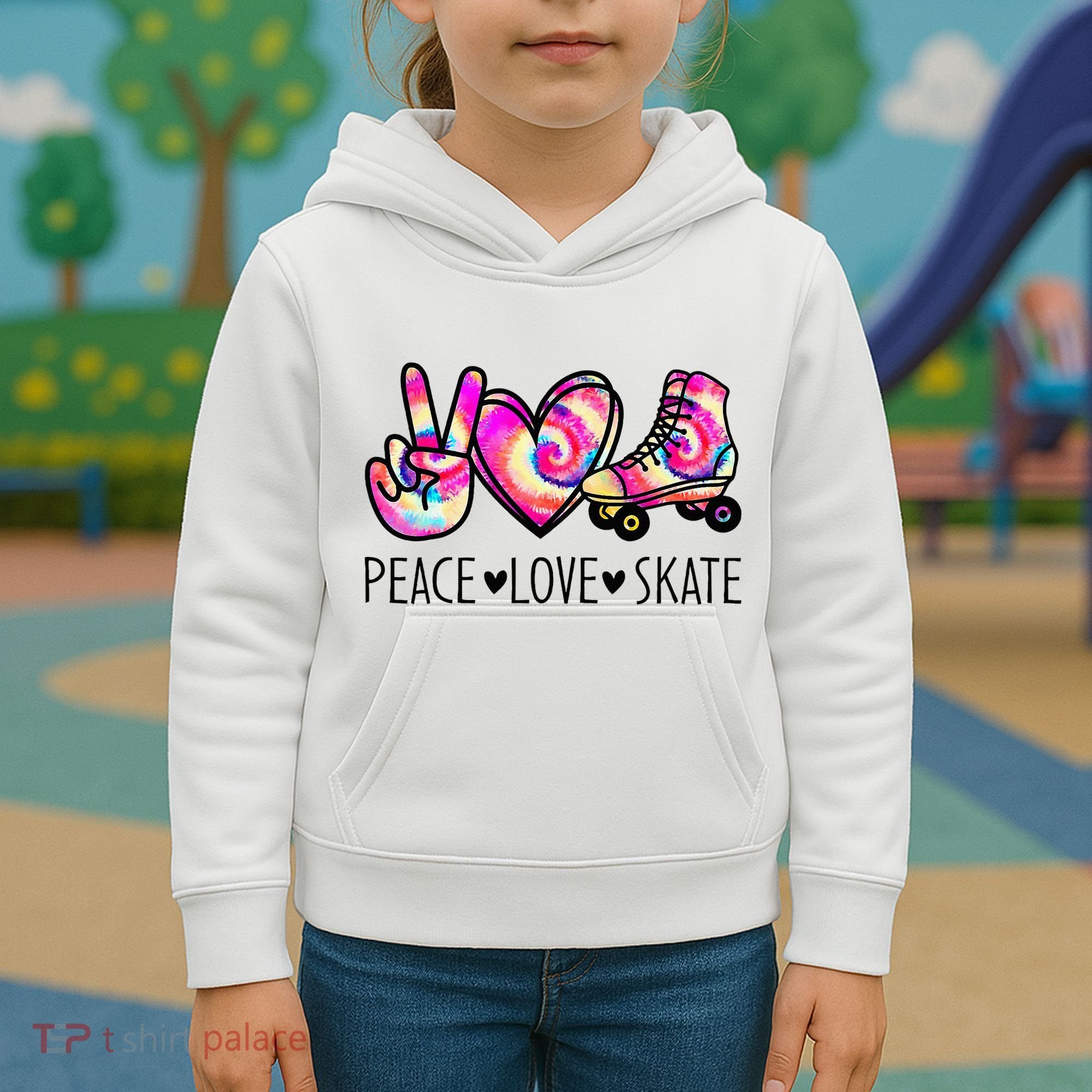 Peace Love Skate Tie Dye Roller Skating For Kids Hoodie