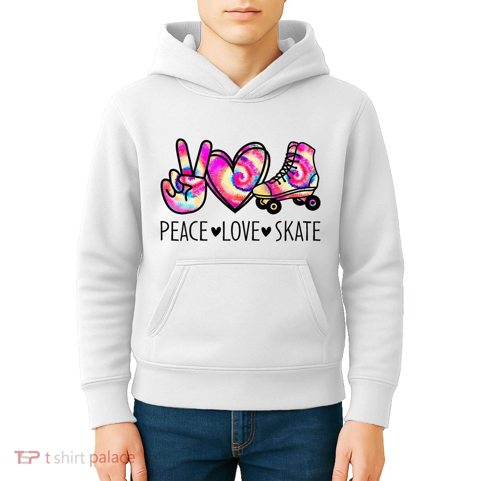 Peace Love Skate Tie Dye Roller Skating For Kids Hoodie
