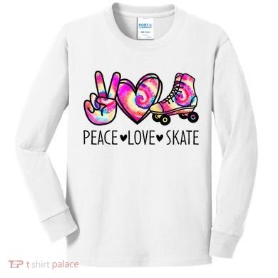 Peace Love Skate Tie Dye Roller Skating For Kids Long Sleeve Shirt