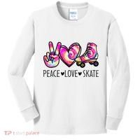 Peace Love Skate Tie Dye Roller Skating For Kids Long Sleeve Shirt thumb 0