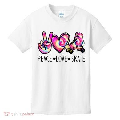 Peace Love Skate Tie Dye Roller Skating For Kids T-Shirt