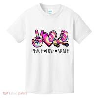 Peace Love Skate Tie Dye Roller Skating For Kids T-Shirt thumb 0