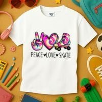 Peace Love Skate Tie Dye Roller Skating For Kids T-Shirt thumb 3