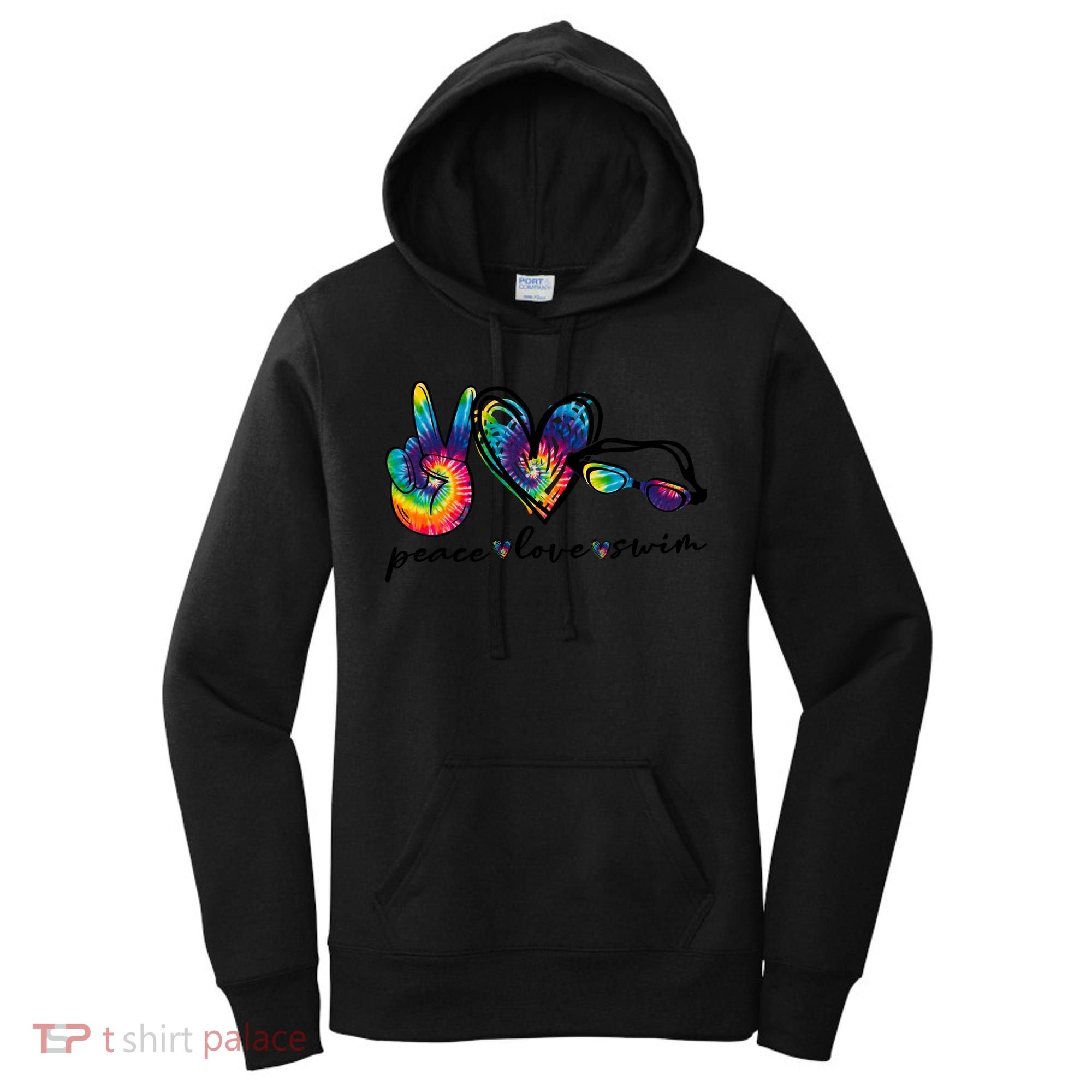 Peace Love Swim Goggles Tie Dye Swimmer Swimming Gift Women's Hoodie