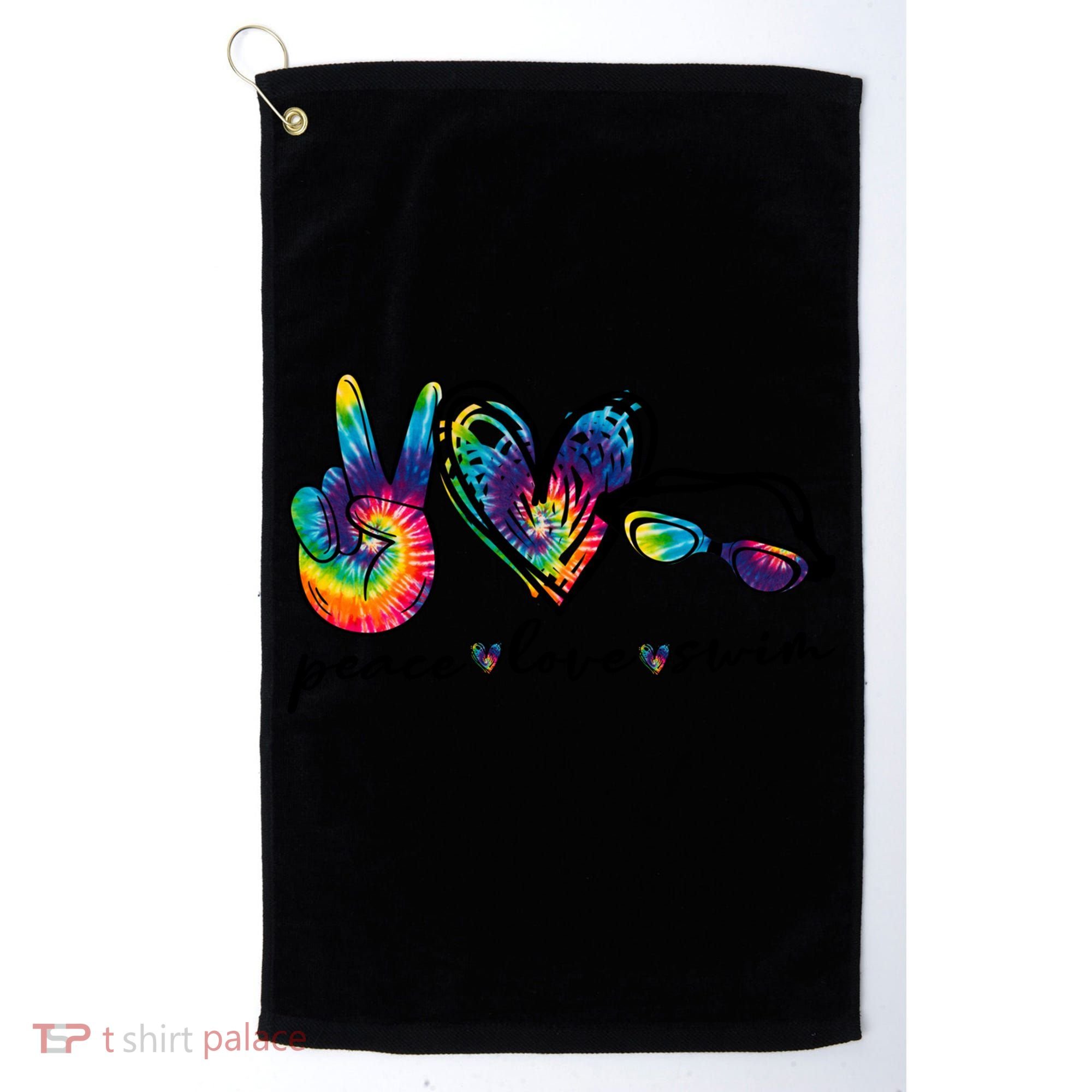 Peace Love Swim Goggles Tie Dye Swimmer Swimming Gift Golf Towel