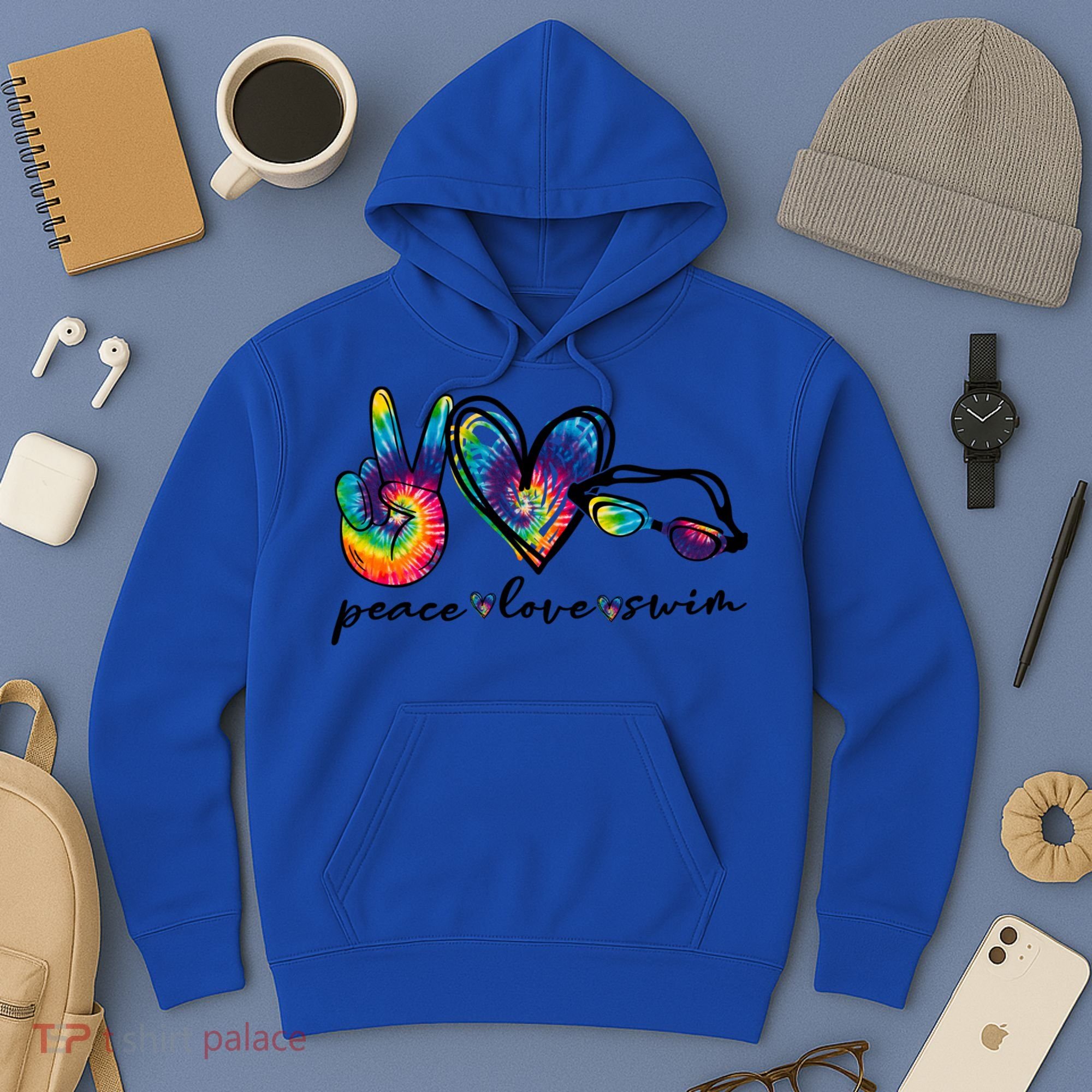 Peace Love Swim Goggles Tie Dye Swimmer Swimming Gift Hoodie