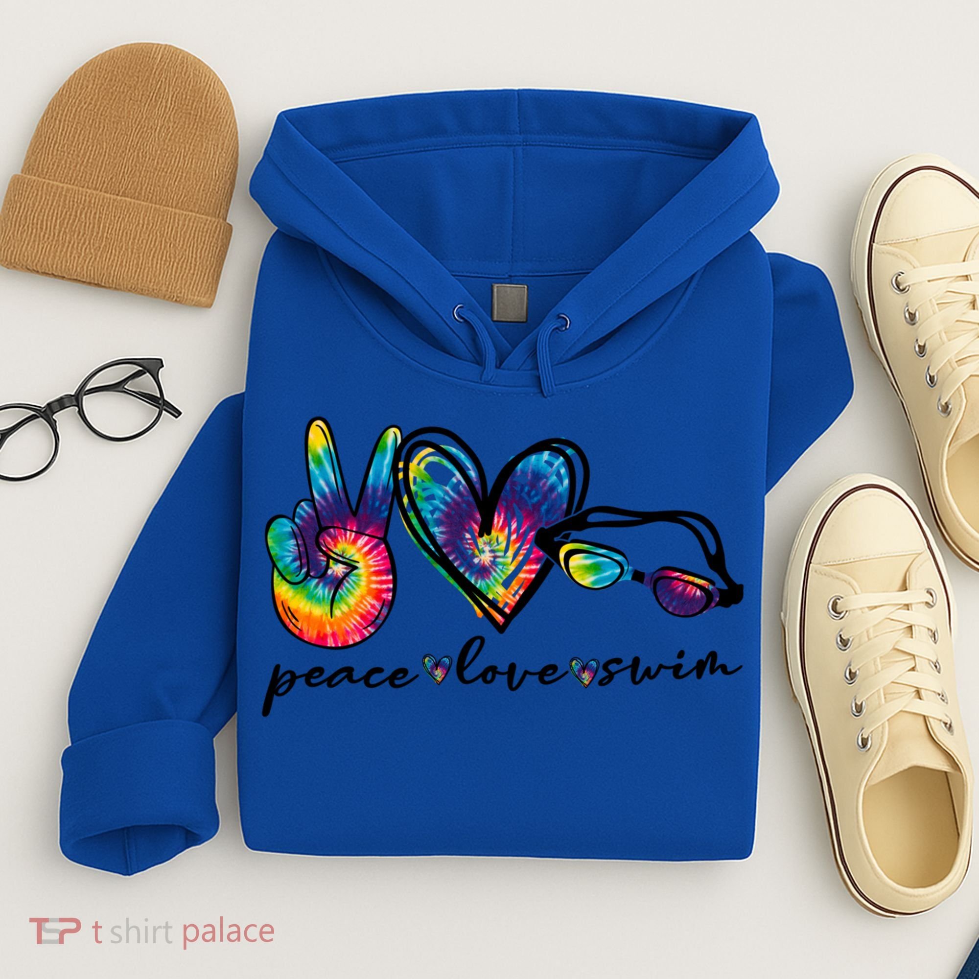 Peace Love Swim Goggles Tie Dye Swimmer Swimming Gift Hoodie