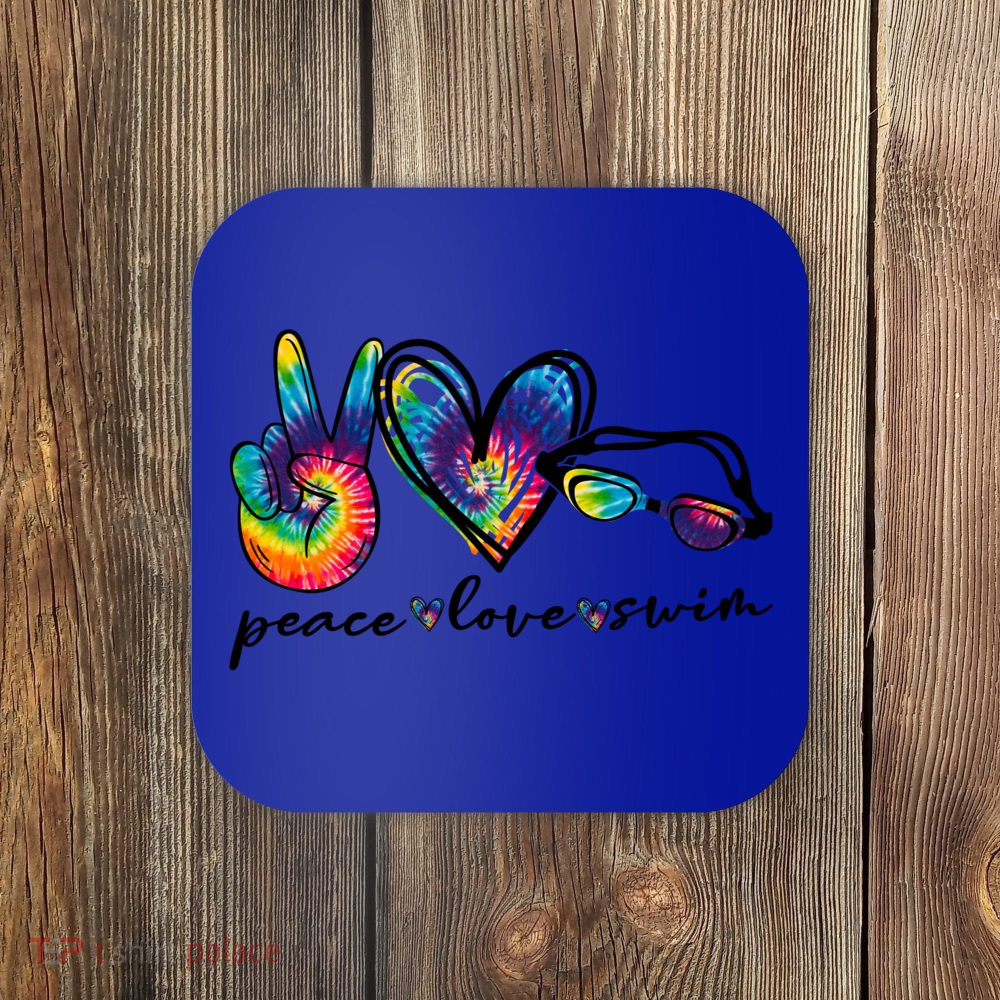 Peace Love Swim Goggles Tie Dye Swimmer Swimming Gift Coaster