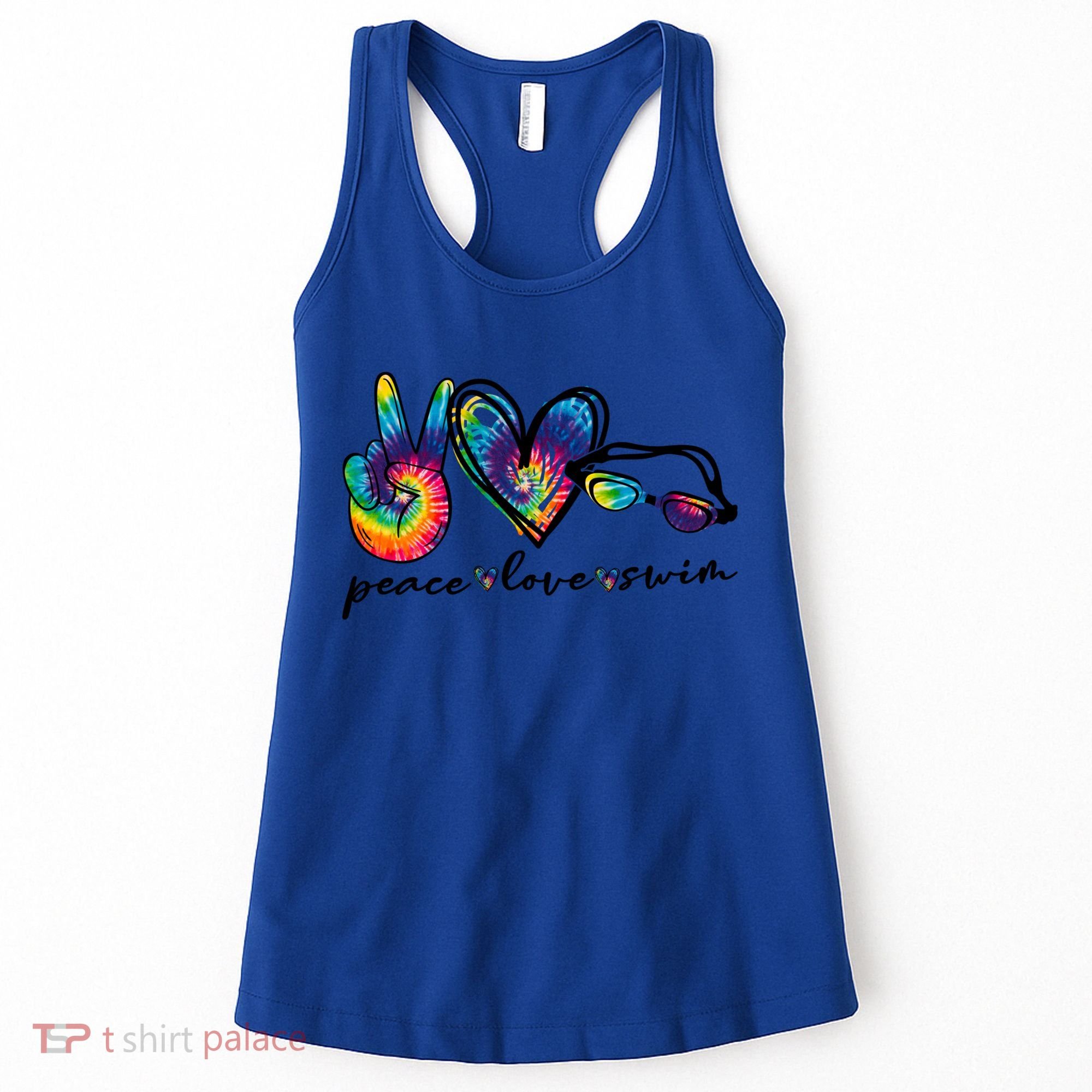 Peace Love Swim Goggles Tie Dye Swimmer Swimming Gift Women's Tank Top