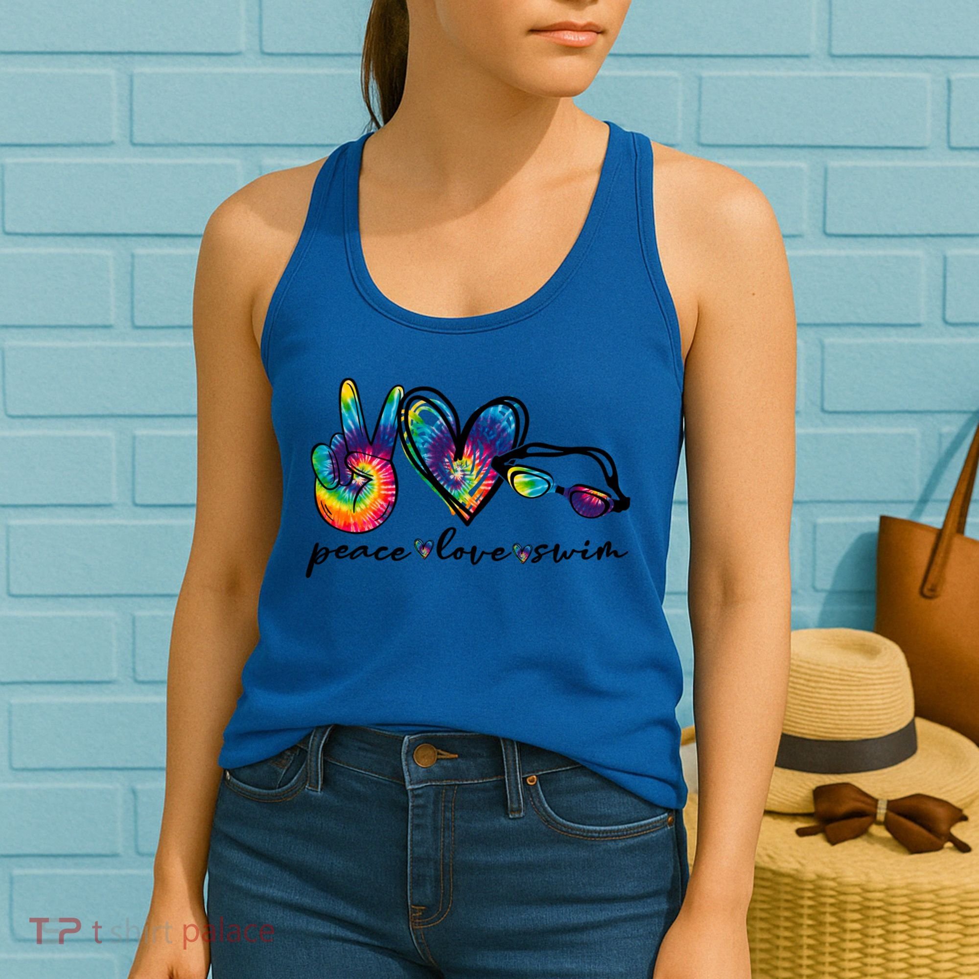 Peace Love Swim Goggles Tie Dye Swimmer Swimming Gift Women's Tank Top
