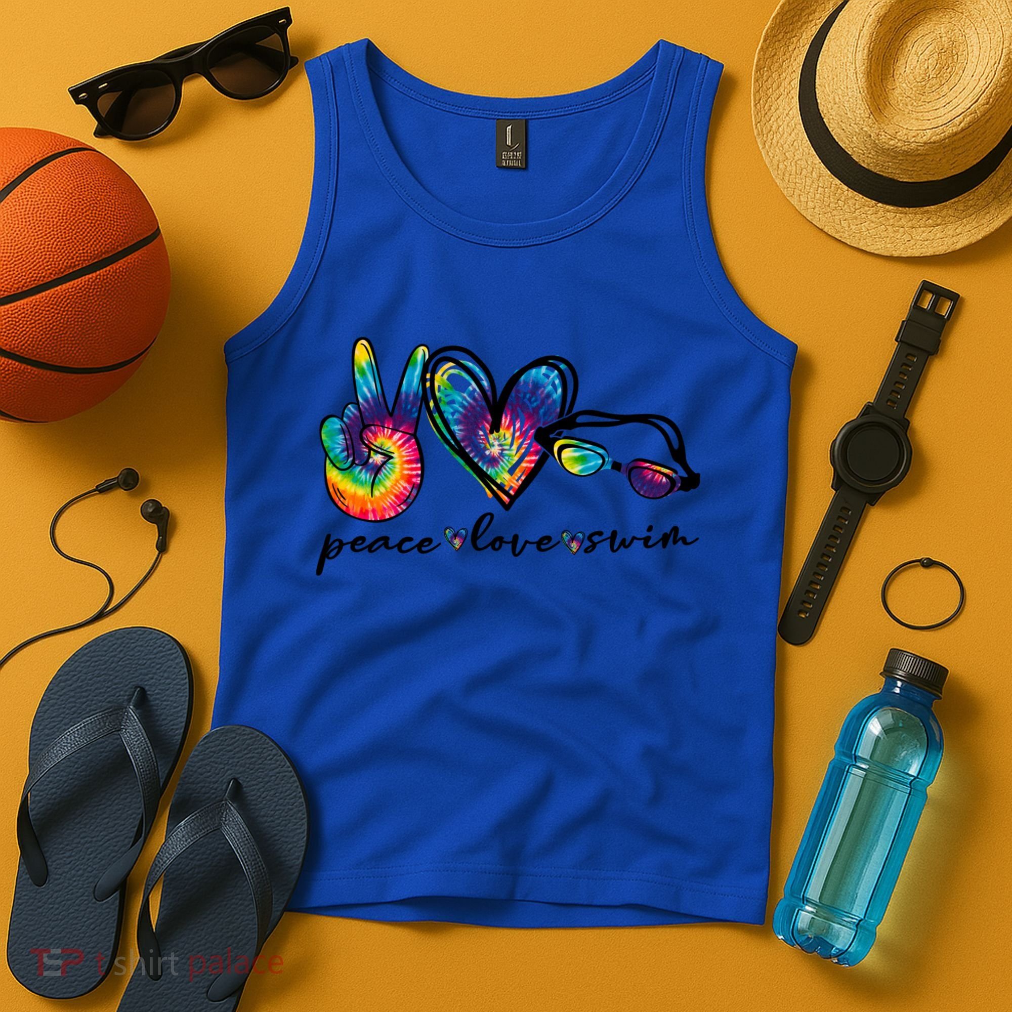 Peace Love Swim Goggles Tie Dye Swimmer Swimming Gift Tank Top