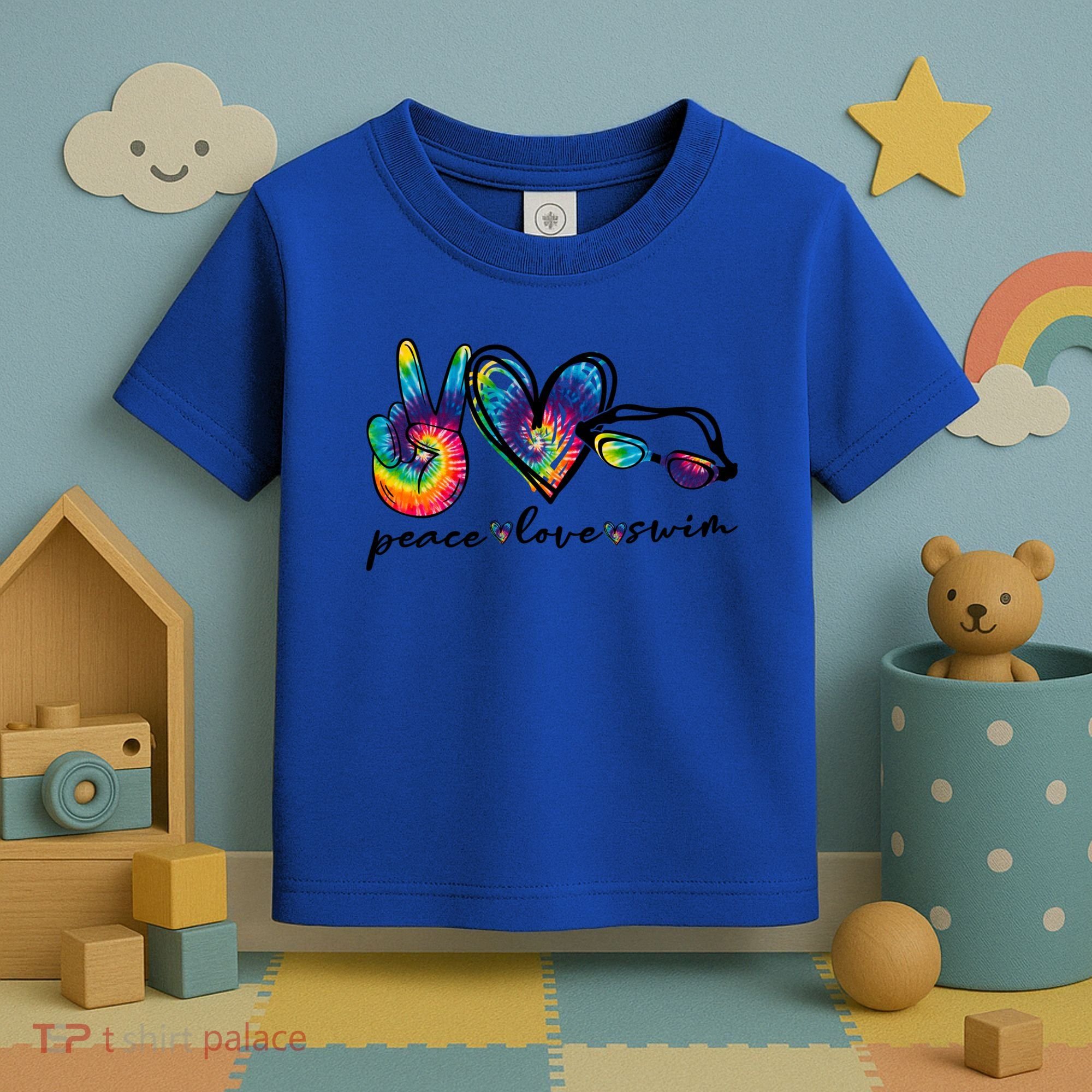 Peace Love Swim Goggles Tie Dye Swimmer Swimming Gift Toddler T-Shirt