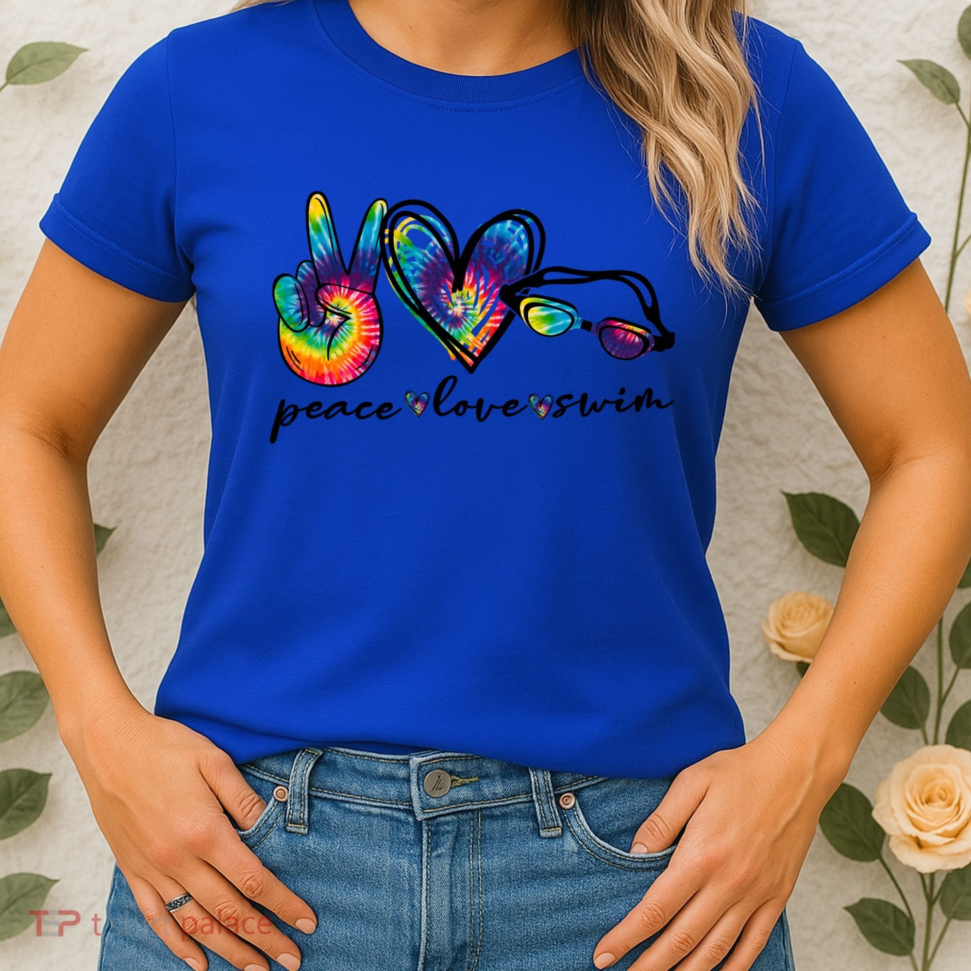 Peace Love Swim Goggles Tie Dye Swimmer Swimming Gift Women's T-Shirt