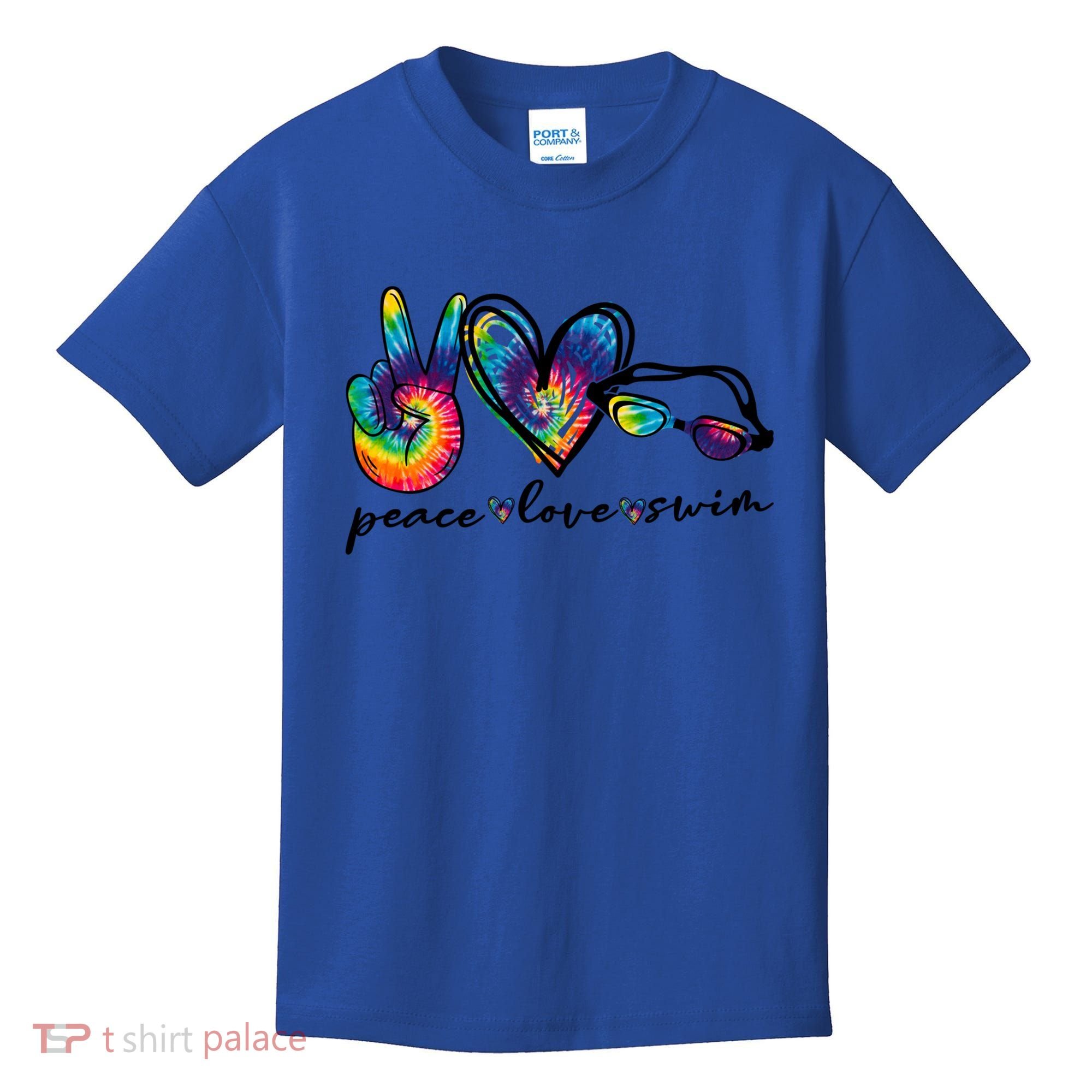 Peace Love Swim Goggles Tie Dye Swimmer Swimming Gift Kids T-Shirt