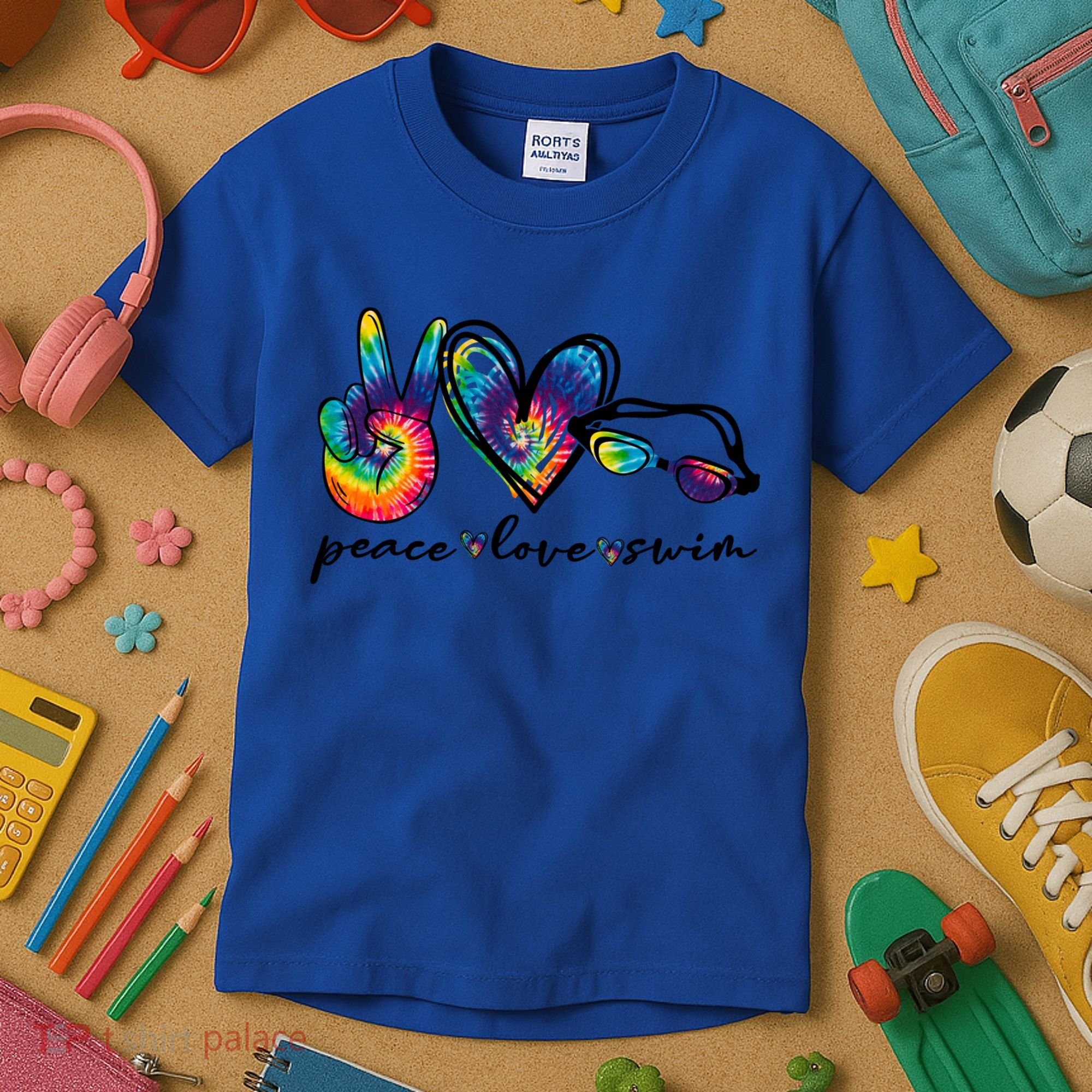 Peace Love Swim Goggles Tie Dye Swimmer Swimming Gift Kids T-Shirt