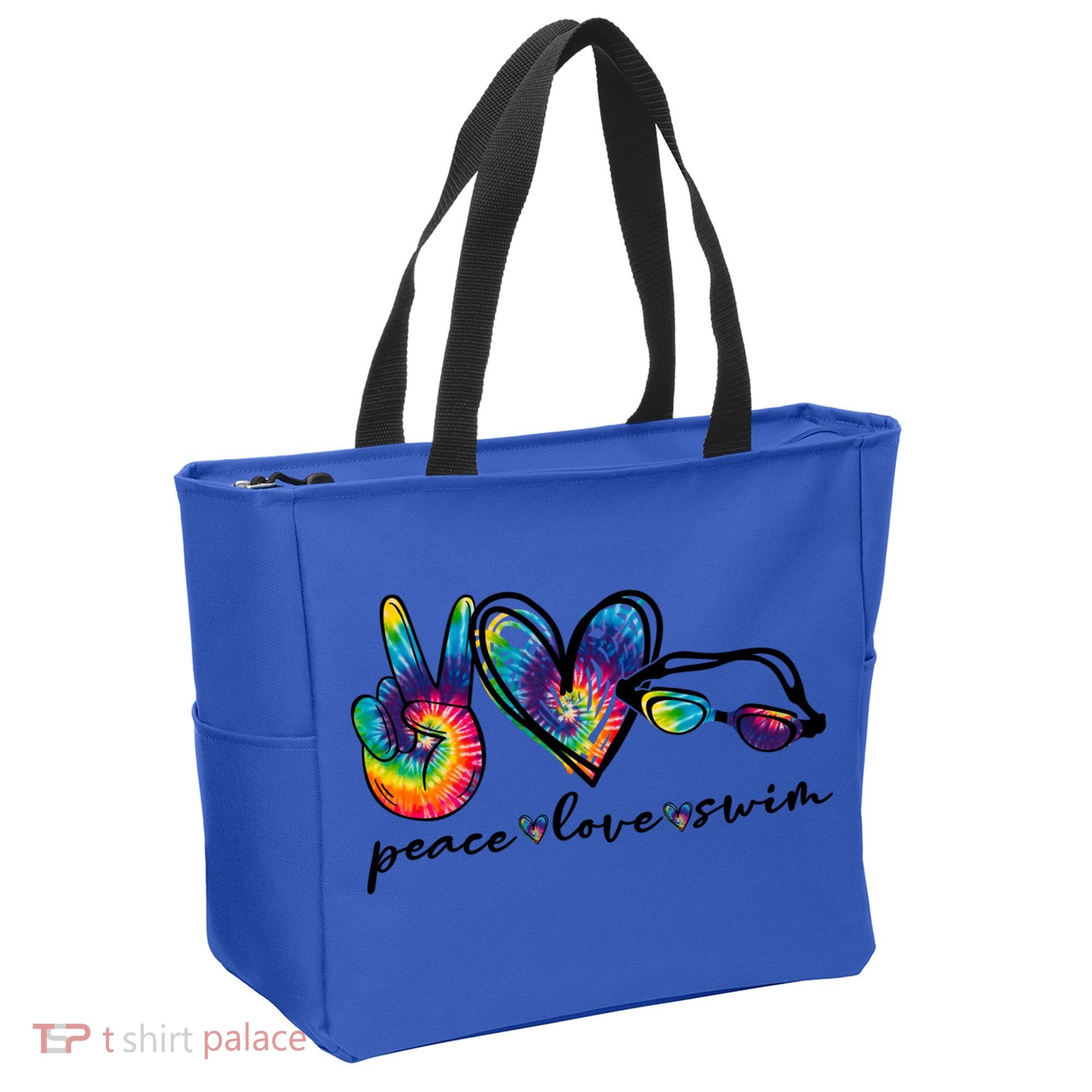 Peace Love Swim Goggles Tie Dye Swimmer Swimming Gift Tote Bag