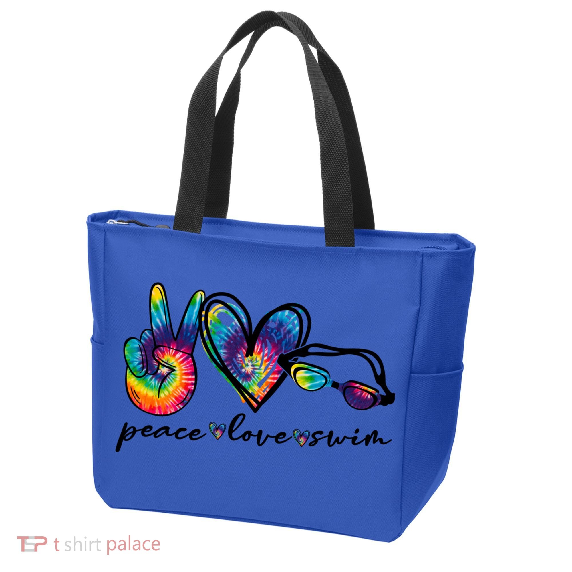 Peace Love Swim Goggles Tie Dye Swimmer Swimming Gift Tote Bag