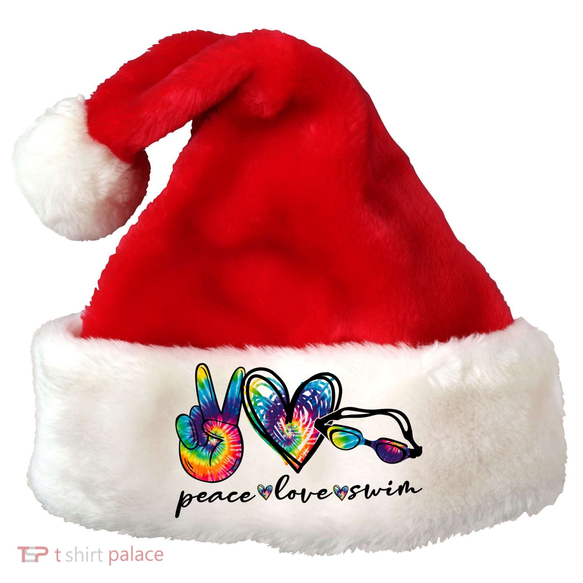 Peace Love Swim Goggles Tie Dye Swimmer Swimming Gift Santa Hat