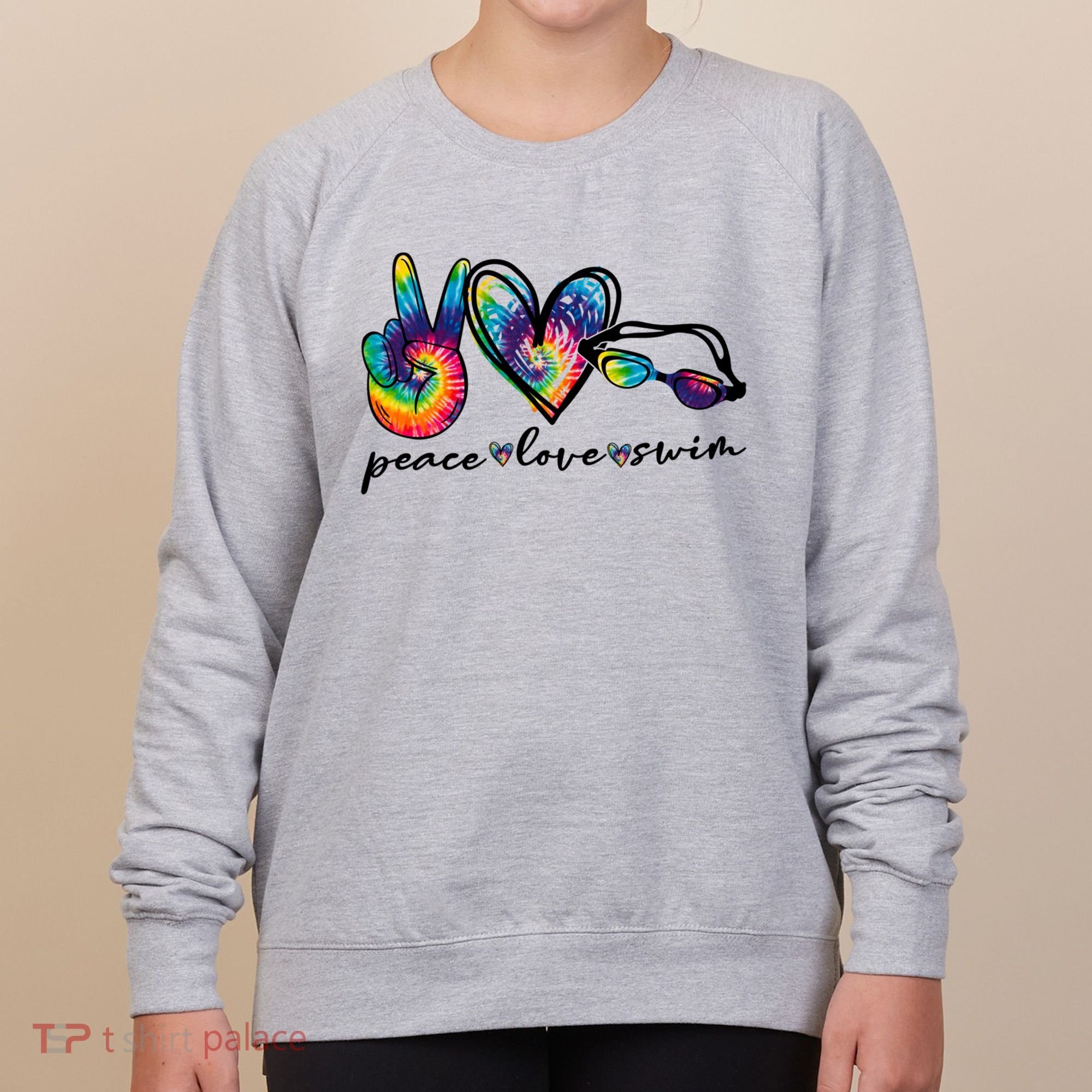 Peace Love Swim Goggles Tie Dye Swimmer Swimming Cool Gift Women's Sweatshirt