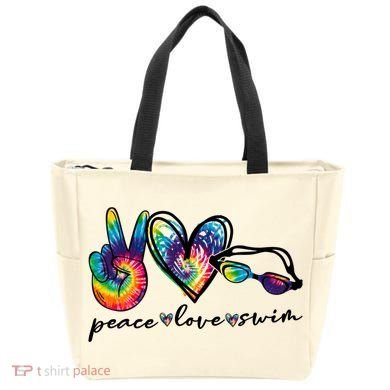 Peace Love Swim Goggles Tie Dye Swimmer Swimming Cool Gift Tote Bag