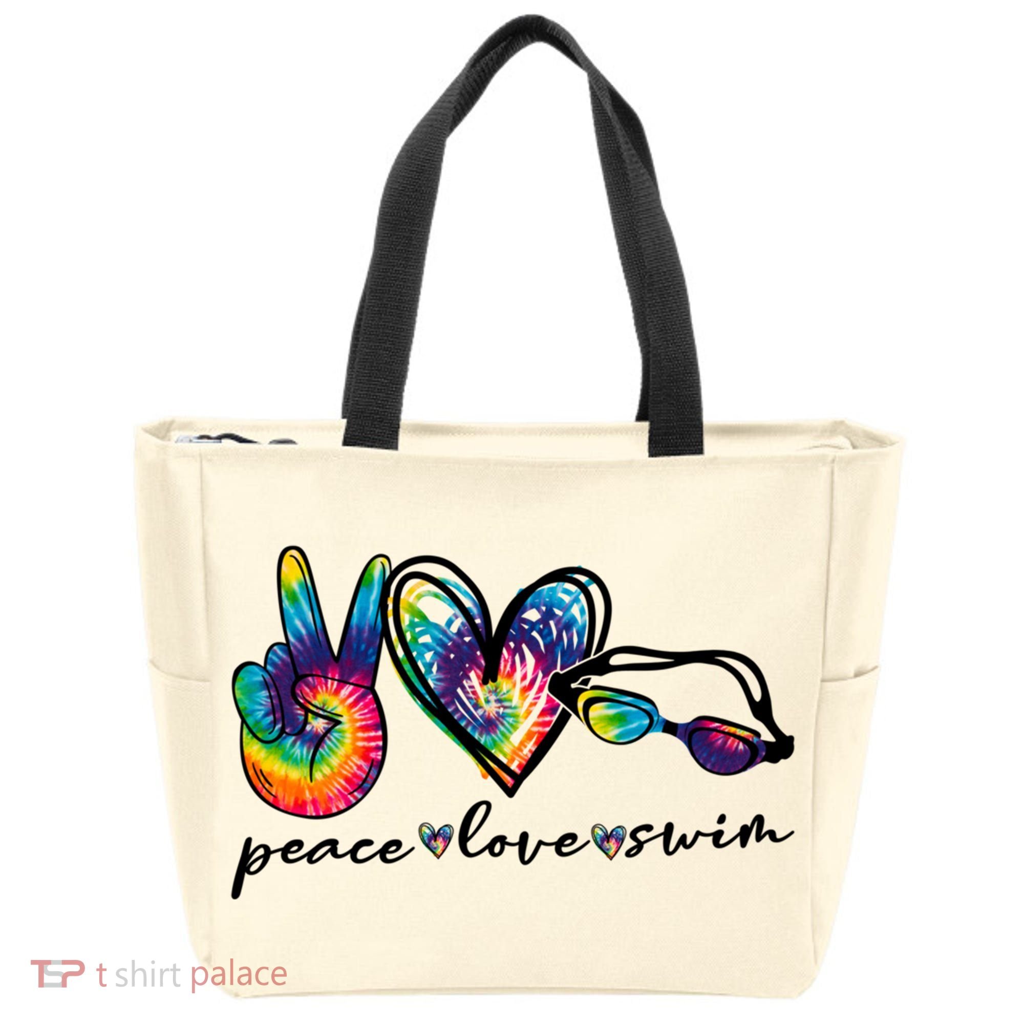 Peace Love Swim Goggles Tie Dye Swimmer Swimming Cool Gift Tote Bag