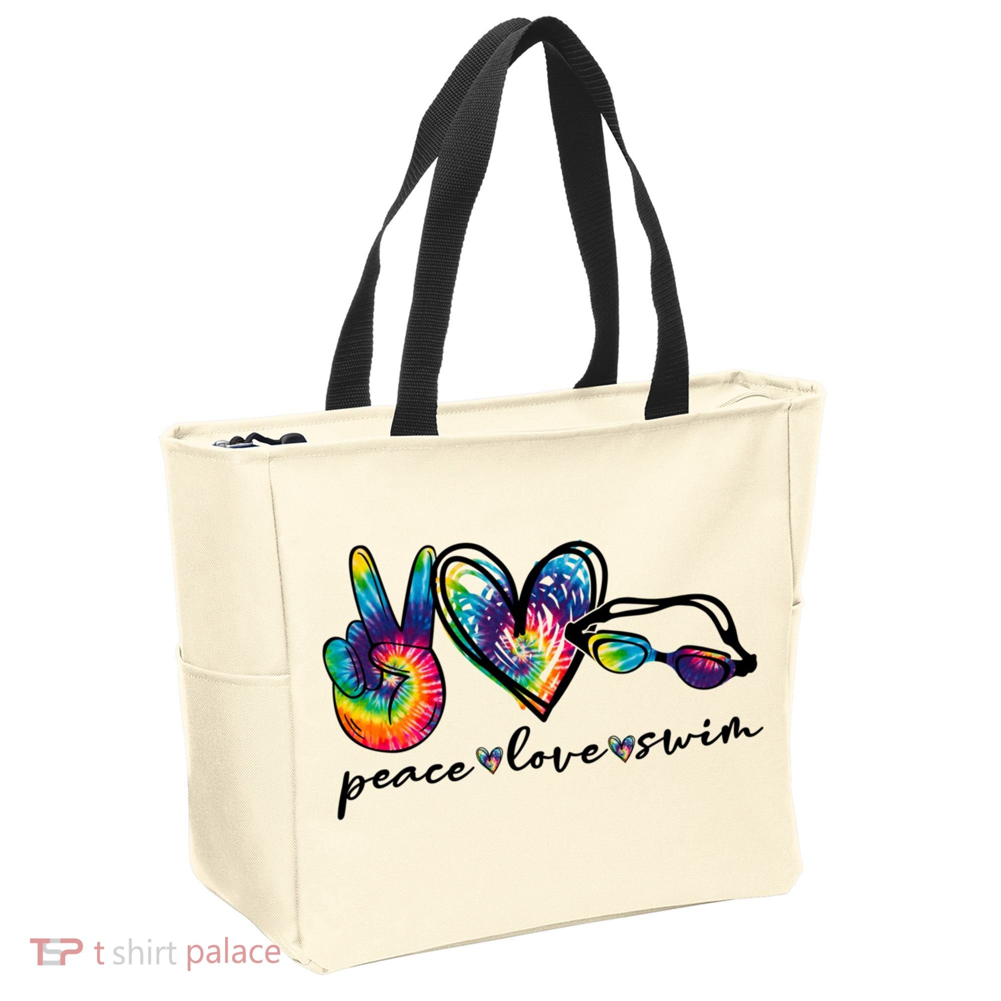 Peace Love Swim Goggles Tie Dye Swimmer Swimming Cool Gift Tote Bag