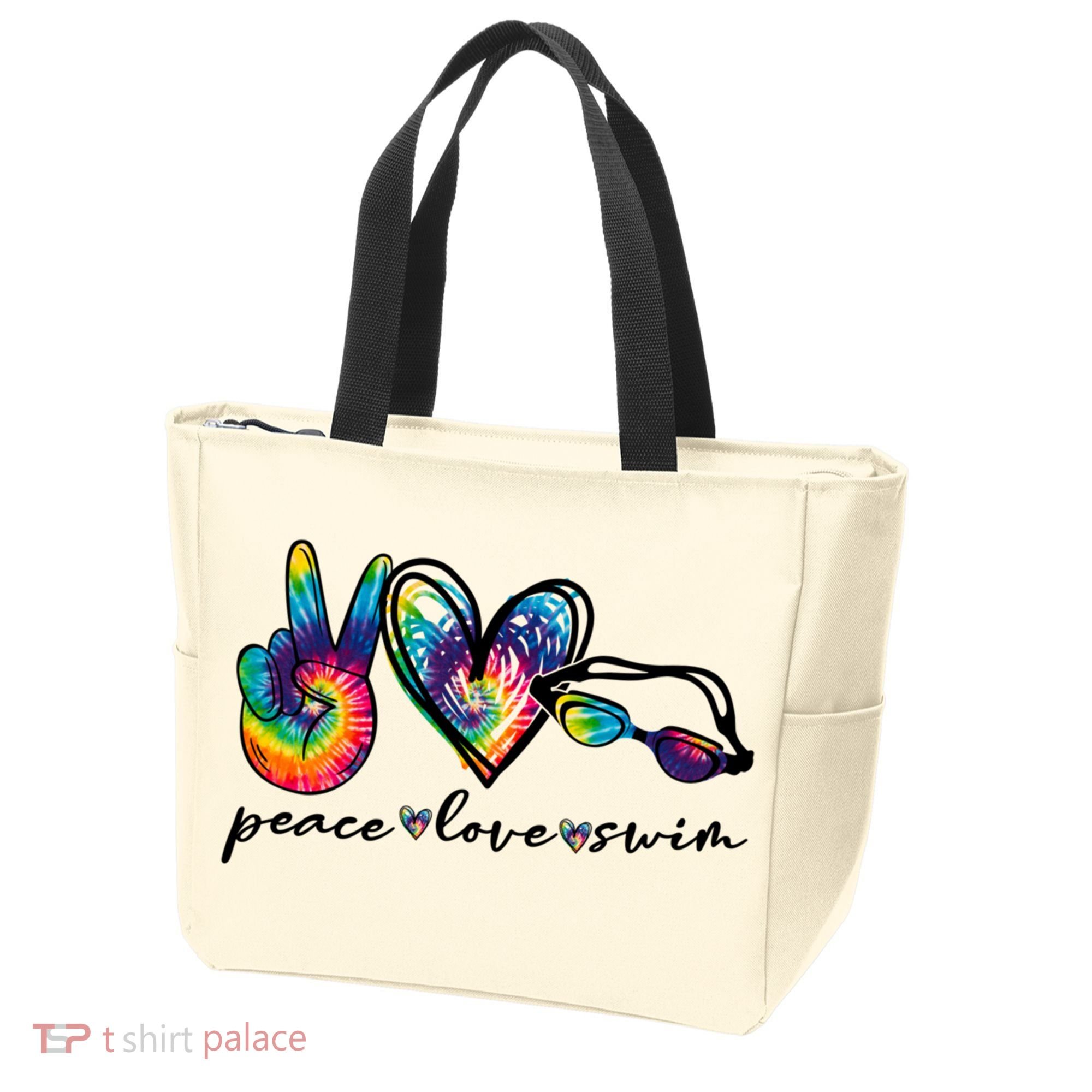 Peace Love Swim Goggles Tie Dye Swimmer Swimming Cool Gift Tote Bag