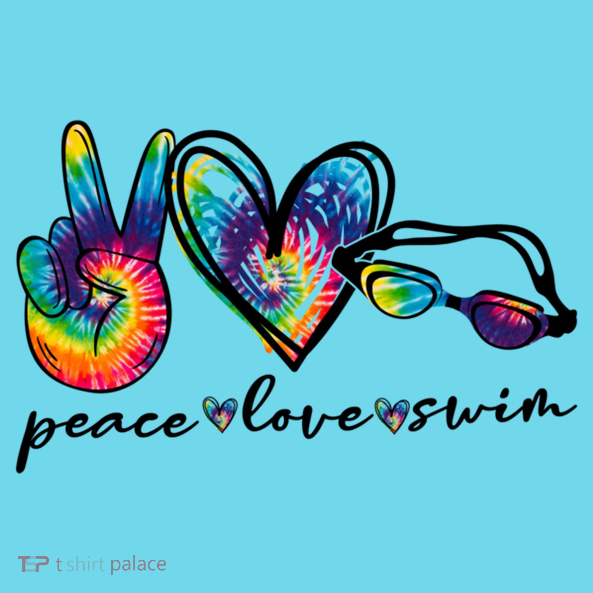 Peace Love Swim Goggles Tie Dye Swimmer Swimming Cool Gift Button