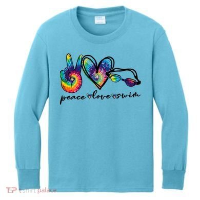 Peace Love Swim Goggles Tie Dye Swimmer Swimming Cool Gift Kids Long Sleeve Shirt