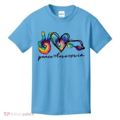 Peace Love Swim Goggles Tie Dye Swimmer Swimming Cool Gift Kids T-Shirt