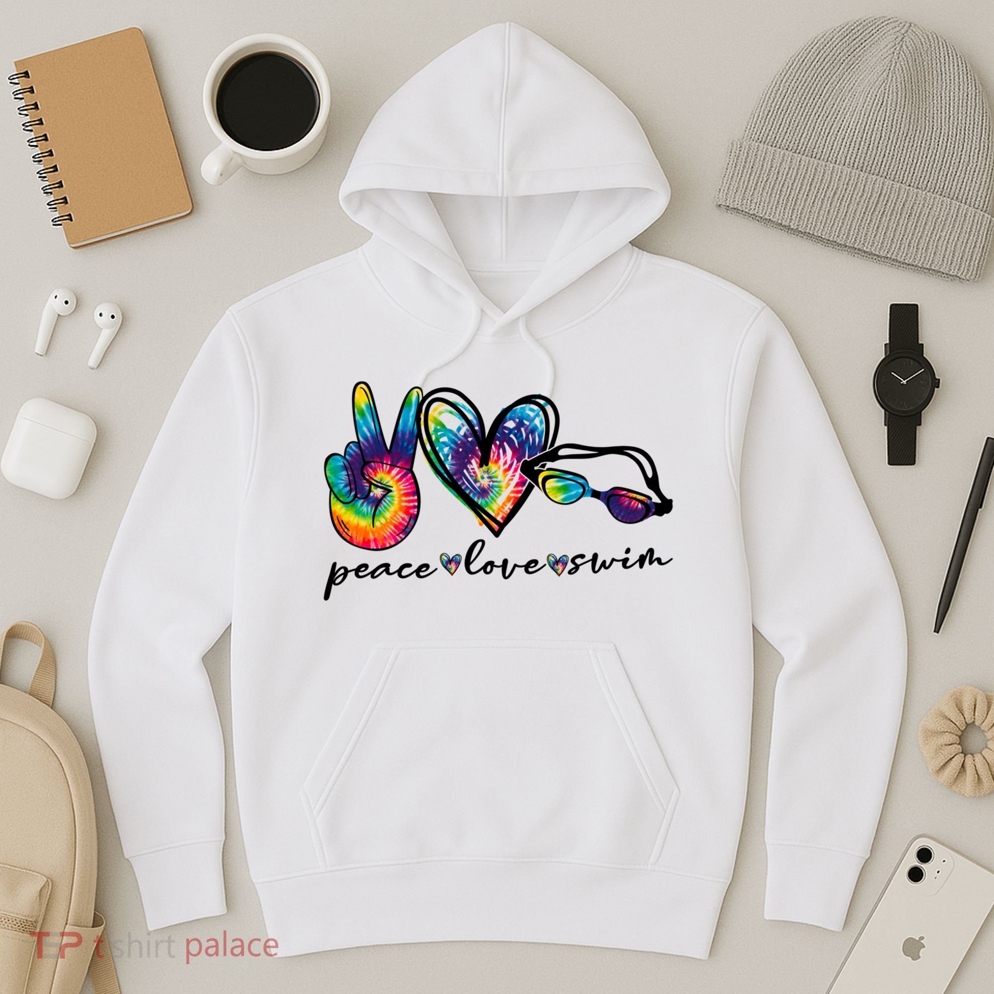 Peace Love Swim Goggles Tie Dye Swimmer Swimming Cool Gift Hoodie
