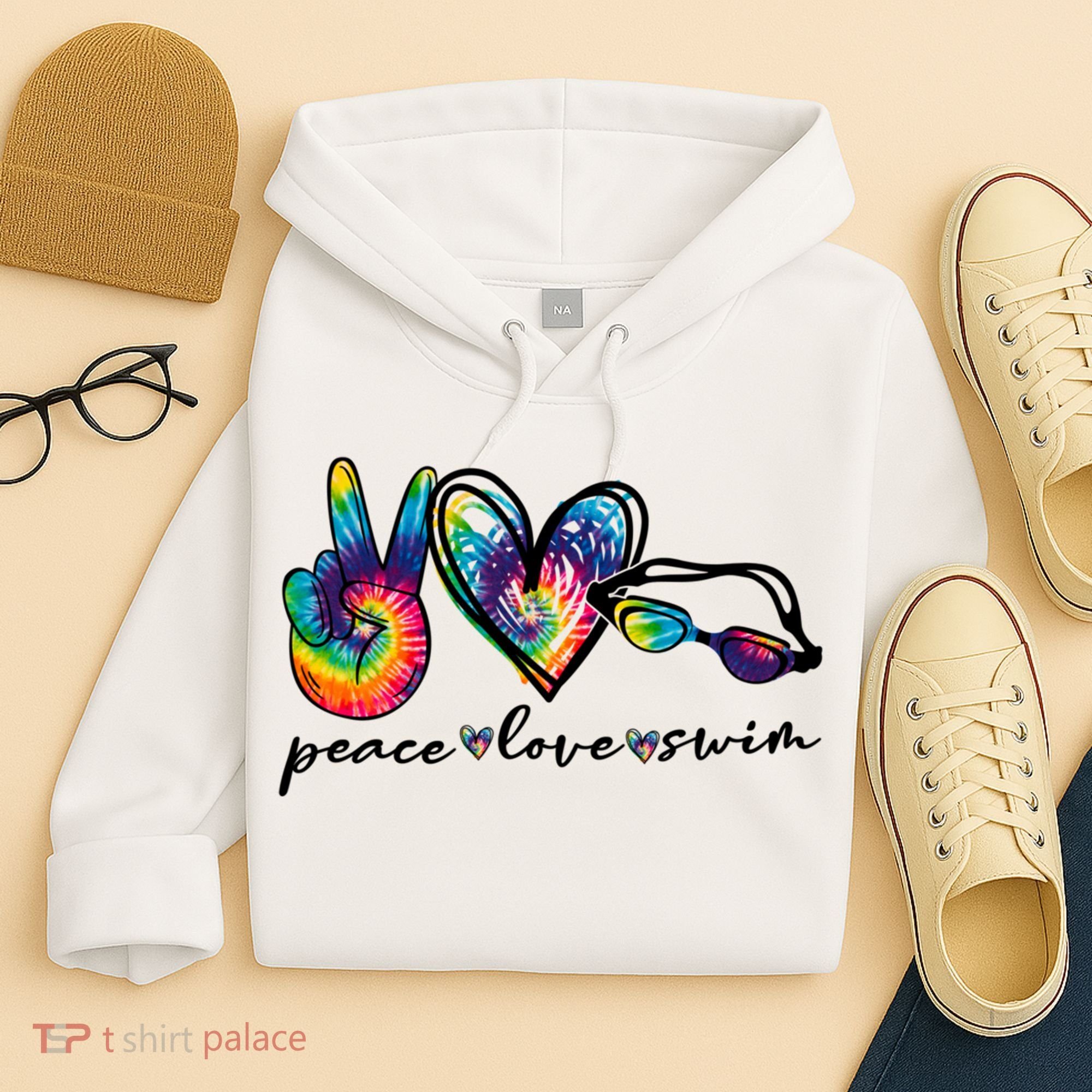 Peace Love Swim Goggles Tie Dye Swimmer Swimming Cool Gift Hoodie