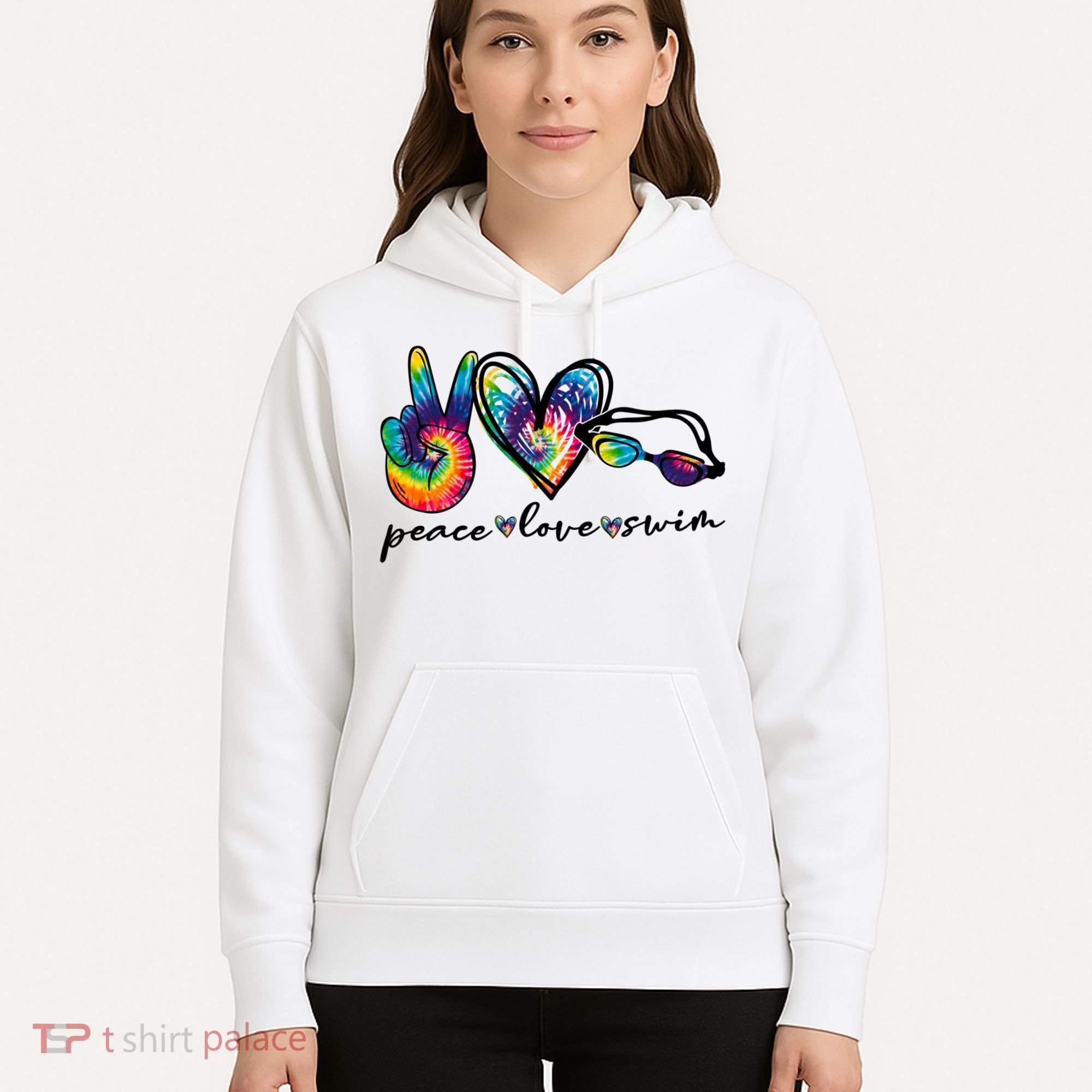 Peace Love Swim Goggles Tie Dye Swimmer Swimming Cool Gift Hoodie