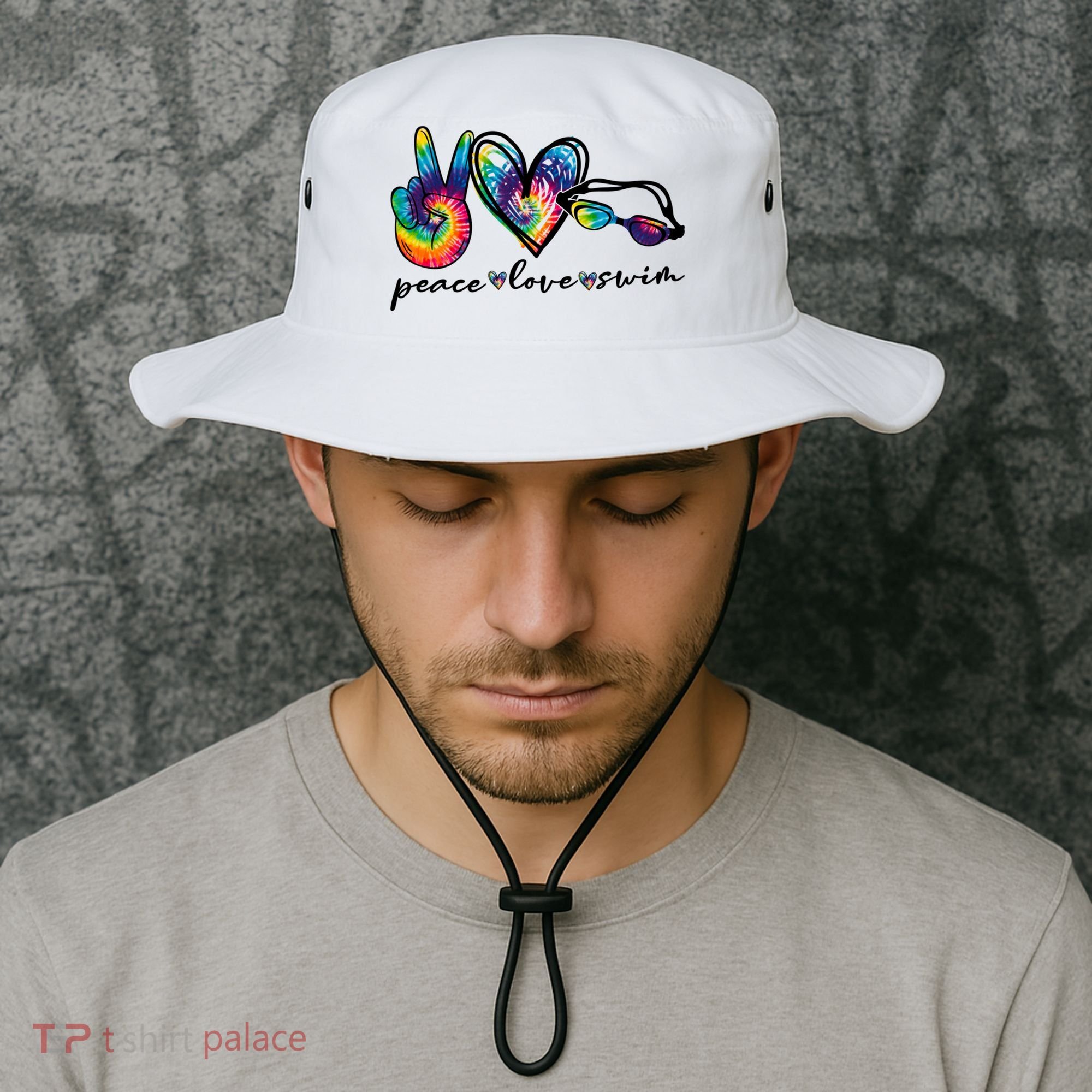 Peace Love Swim Goggles Tie Dye Swimmer Swimming Cool Gift Bucket Hat