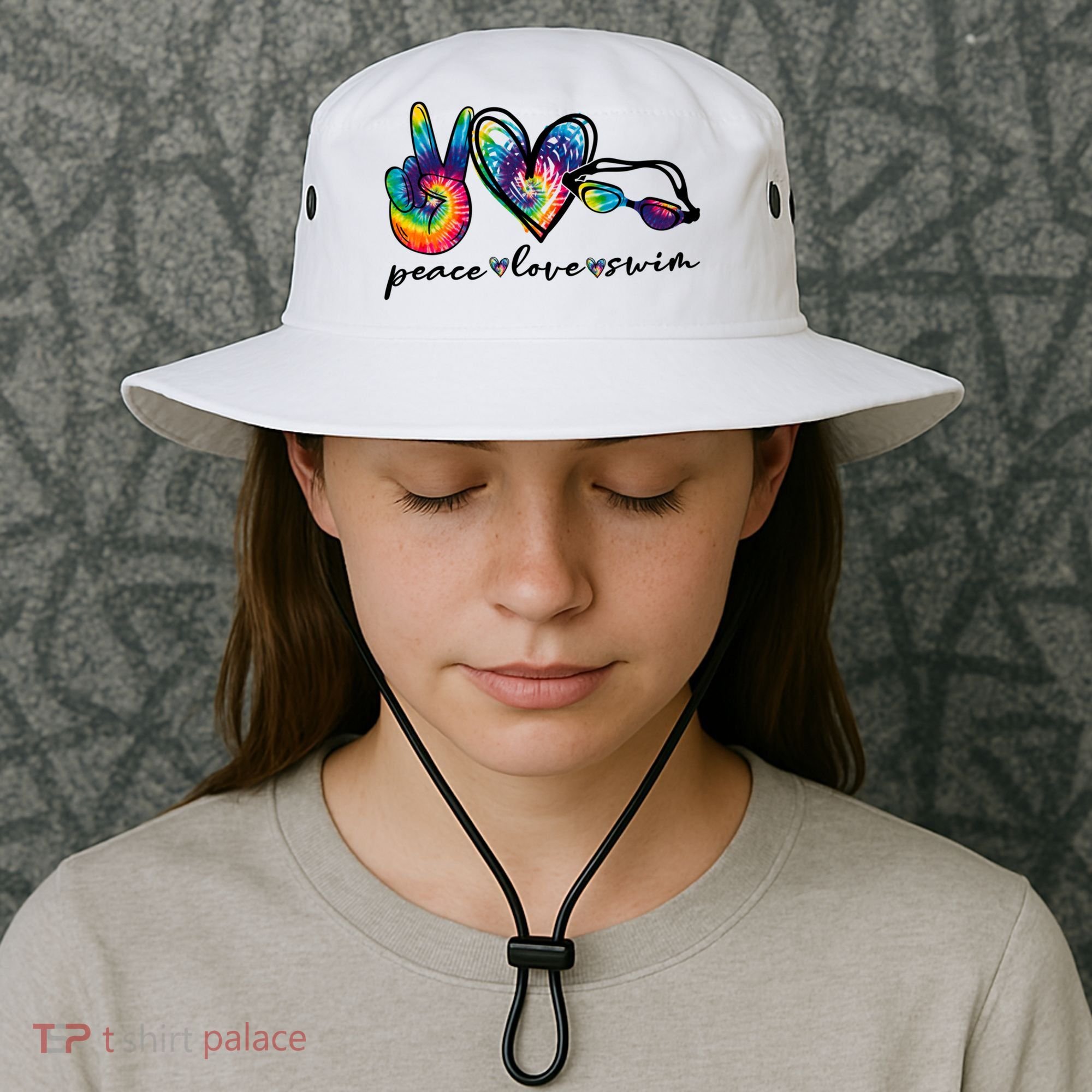 Peace Love Swim Goggles Tie Dye Swimmer Swimming Cool Gift Bucket Hat