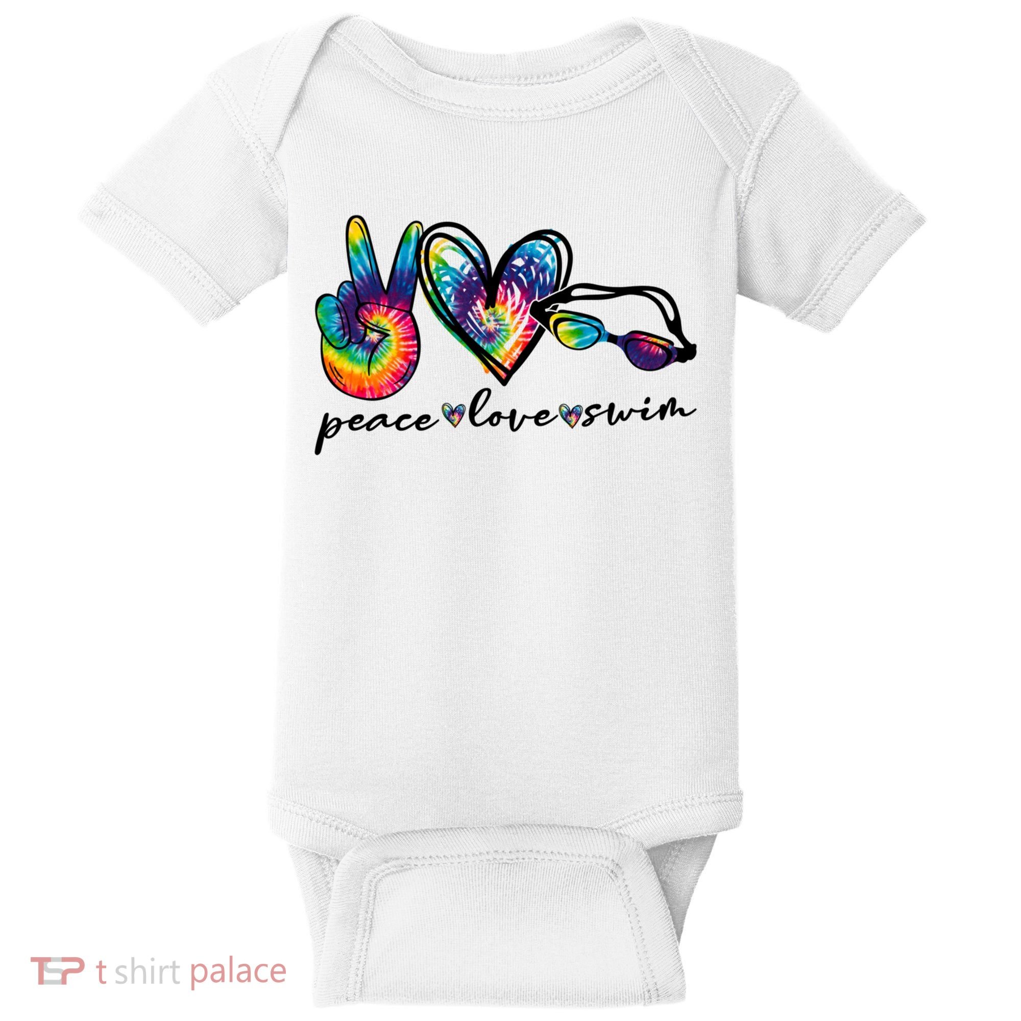 Peace Love Swim Goggles Tie Dye Swimmer Swimming Cool Gift Baby Bodysuit