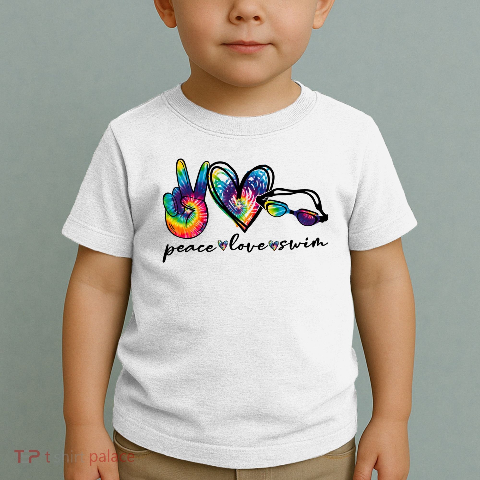 Peace Love Swim Goggles Tie Dye Swimmer Swimming Cool Gift Toddler T-Shirt