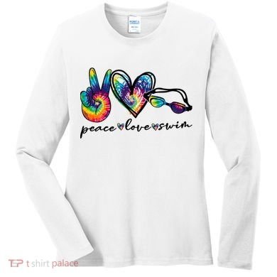 Peace Love Swim Goggles Tie Dye Swimmer Swimming Cool Gift Women's Long Sleeve Shirt