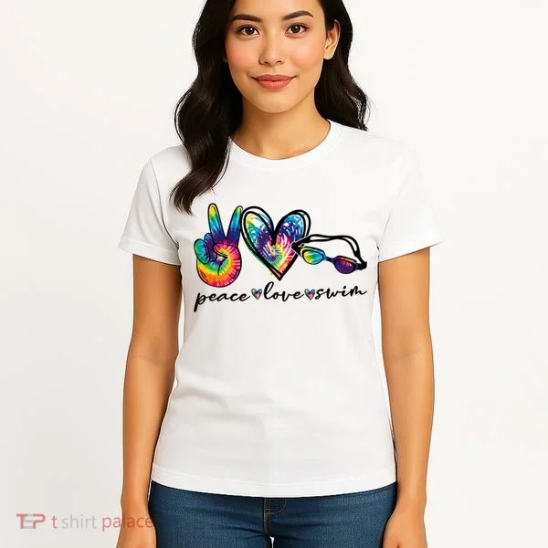 Peace Love Swim Goggles Tie Dye Swimmer Swimming Cool Gift Women's T-Shirt