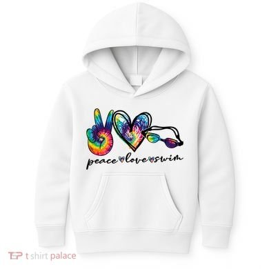 Peace Love Swim Goggles Tie Dye Swimmer Swimming Cool Gift Kids Hoodie