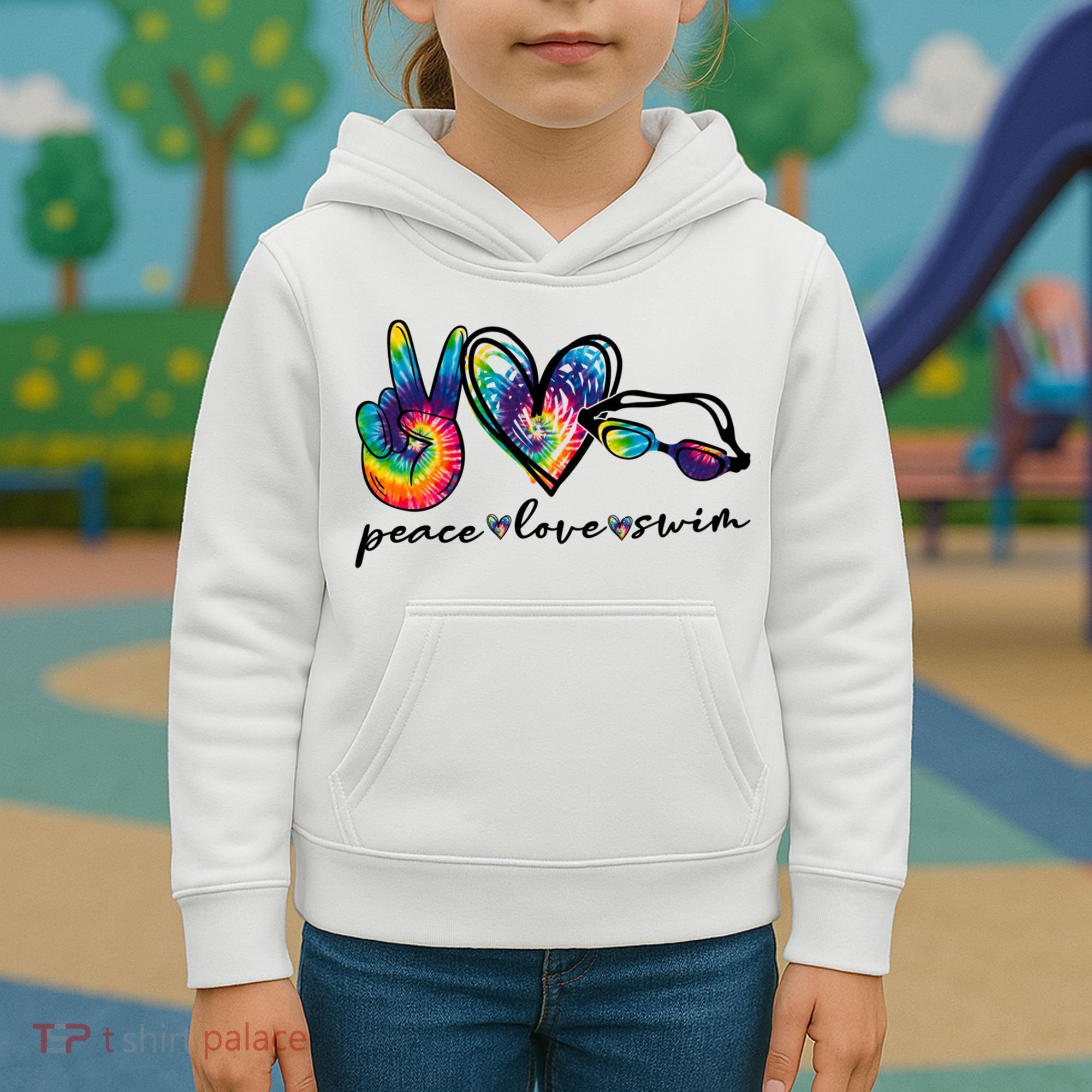 Peace Love Swim Goggles Tie Dye Swimmer Swimming Cool Gift Kids Hoodie