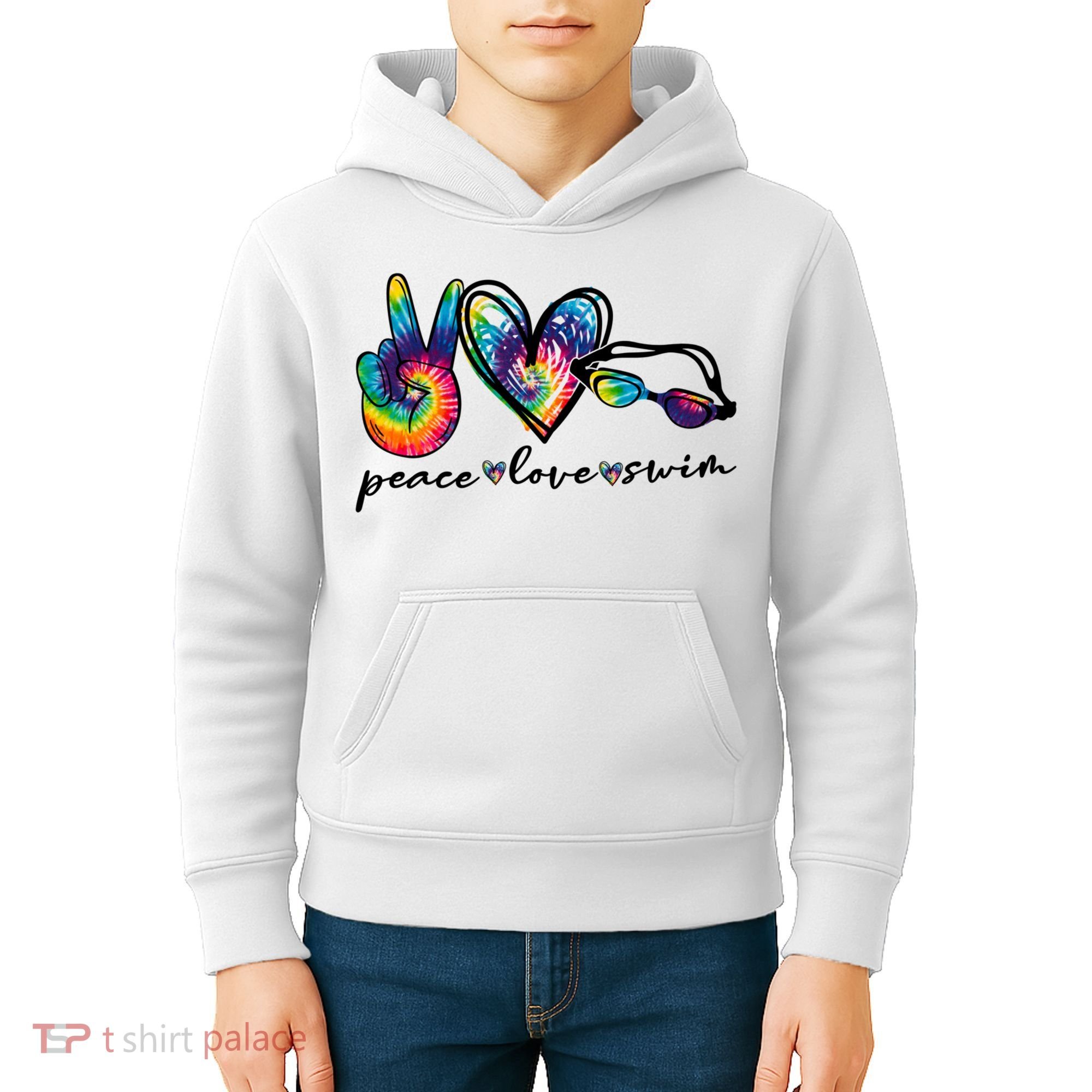 Peace Love Swim Goggles Tie Dye Swimmer Swimming Cool Gift Kids Hoodie